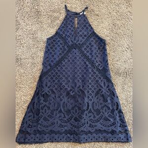 Women’s Eyelet Alya Blue Eyelet Halter Dress XS